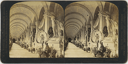 A corridor in Campo Santo showing 'Hope' by Scanzi, Genoa
