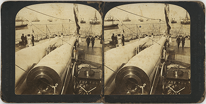 After deck and 13.5 inch guns. H.M. Batleship Resolution, showng the assembled fleet for the Coronation