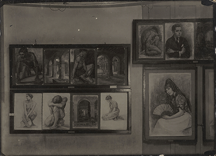 Dibujos de Wenceslao Hinostroza, Héctor Spiers, Arturo Villalva y Germán Suárez en la segunda exposición oficial de la Escuela Nacional de Bellas Artes