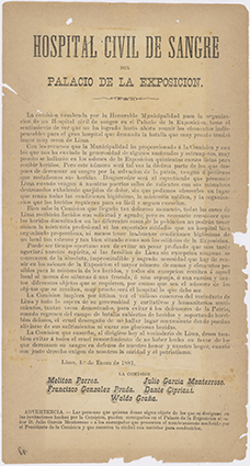 Manifiesto de la Comisión del Hospital Civil de Sangre del Palacio de la Exposición