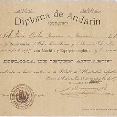 Diploma de ‘Buen Andarín’ otorgado a Carlos Morales Macedo