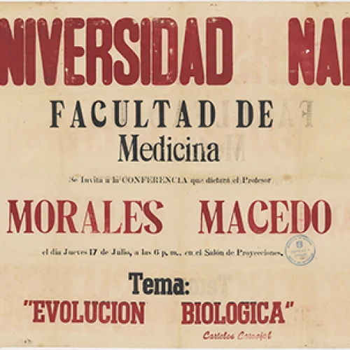 Afiche de la conferencia ‘Evolución biológica’ dictada por Carlos Morales Macedo en Bogotá