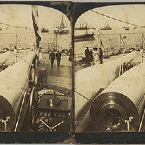 After deck and 13.5 inch guns. H.M. Batleship Resolution, showng the assembled fleet for the Coronation