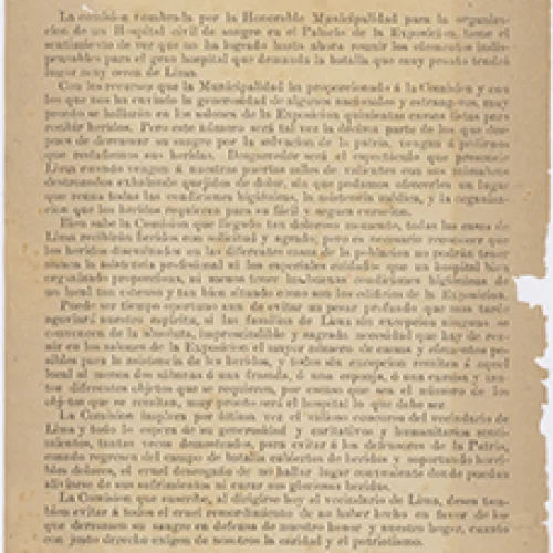 Manifiesto de la Comisión del Hospital Civil de Sangre del Palacio de la Exposición